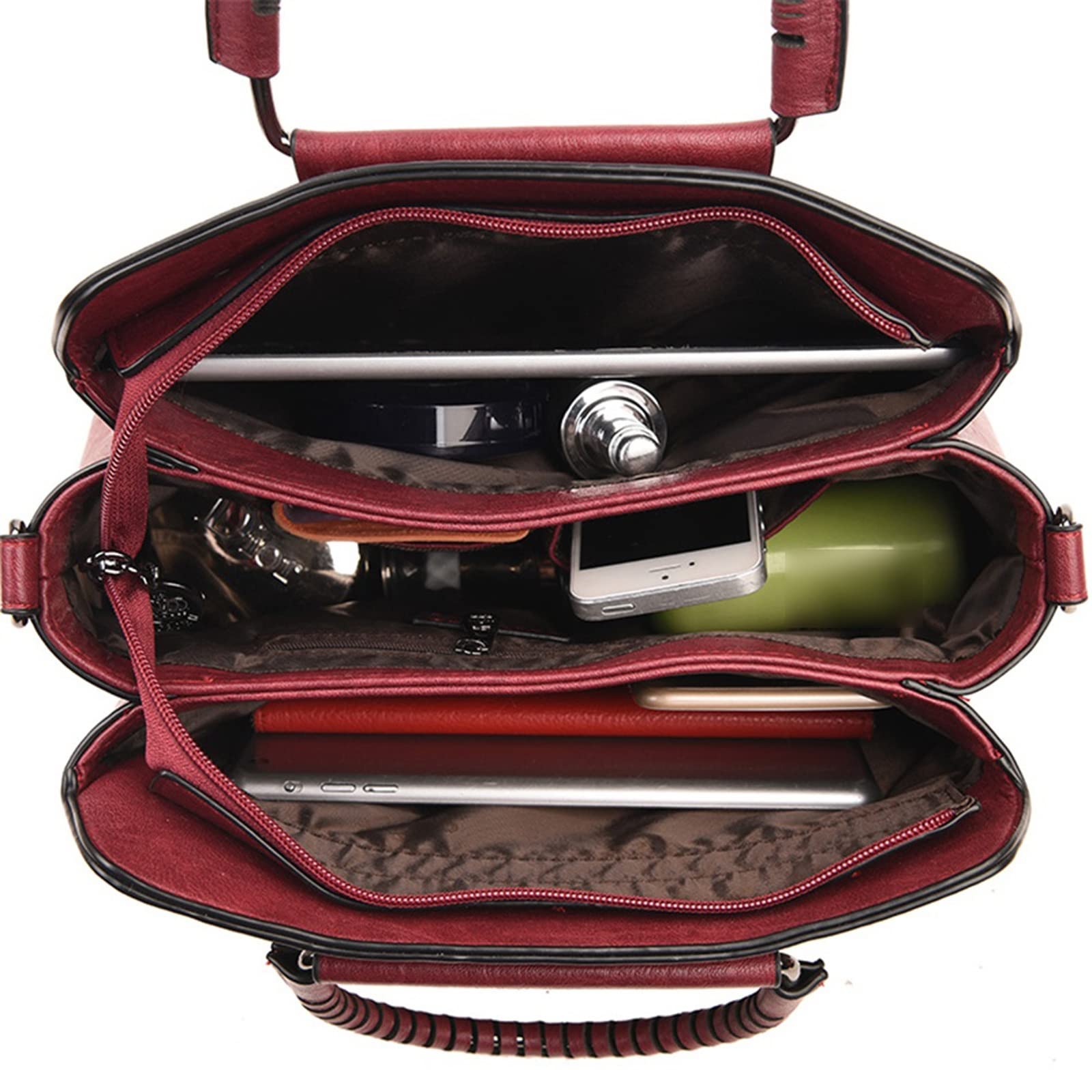 DieffematicDJB Bolso Mujer Bolsos de Cuero Bolsos de Mujer, Hilo Bordado Bolso Multicapa de múltiples Capas, Bolso de Mensajero de Cuero Suave de Gran Capacidad para Mujer (Color : Gray)