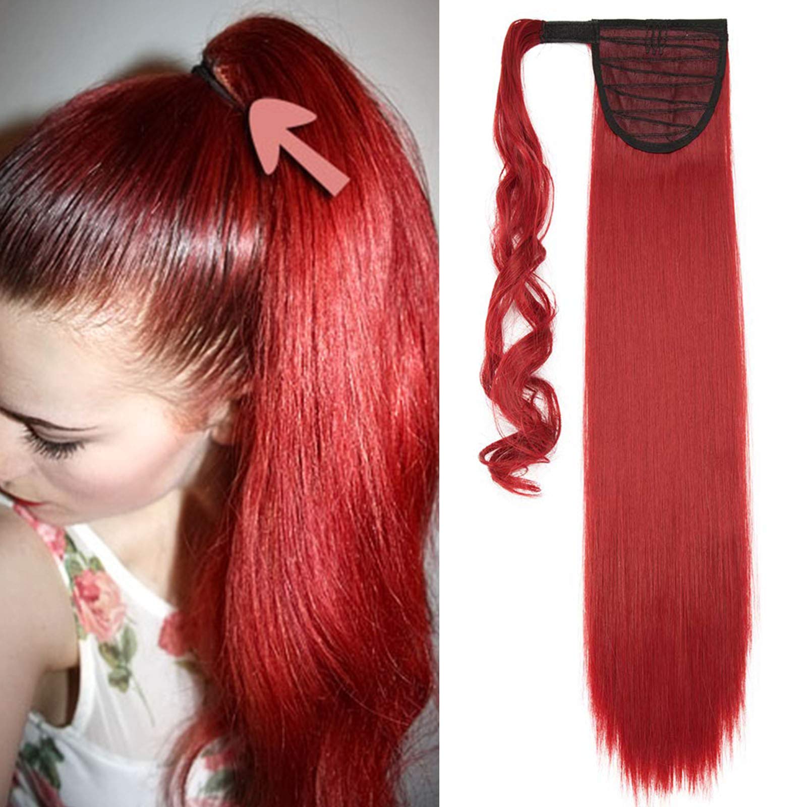 32"(81cm) SEGO Coleta Postiza Larga Pelo Sintético Se Ve Natural [Castaño Oscuro] Extensiones de Cabello Clip Cola Lisa Ponytail Extension (140g) — view 73