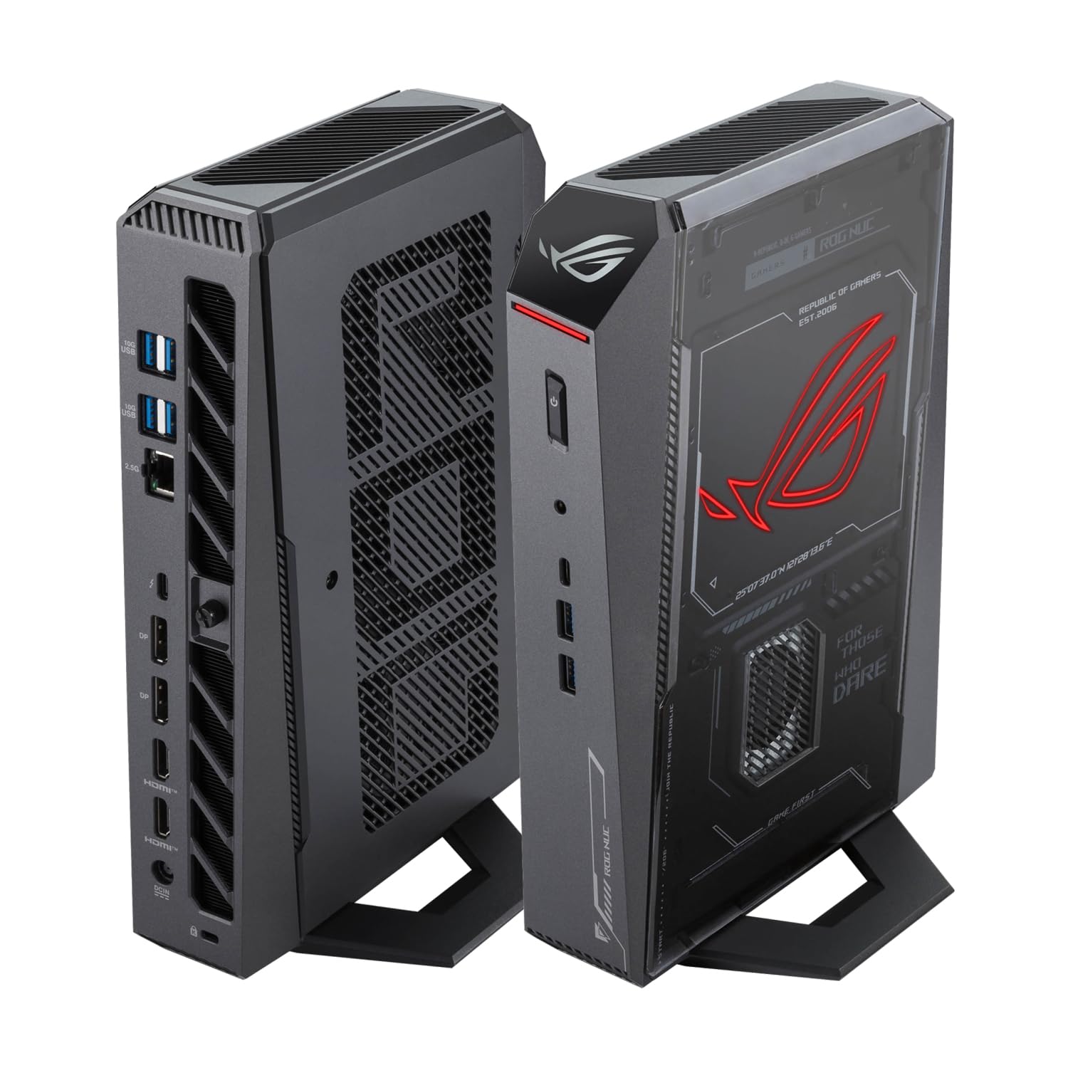ROG NUC 2025 Mini PC con processore Intel Core Ultra 7, NVIDIA GeForce RTX 5060, DDR5 da 32 GB, SSD da 1 TB, 4K Ready, WiFi 7, Thunderbolt 5, effetti di illuminazione RGB, raffreddamento a tripla