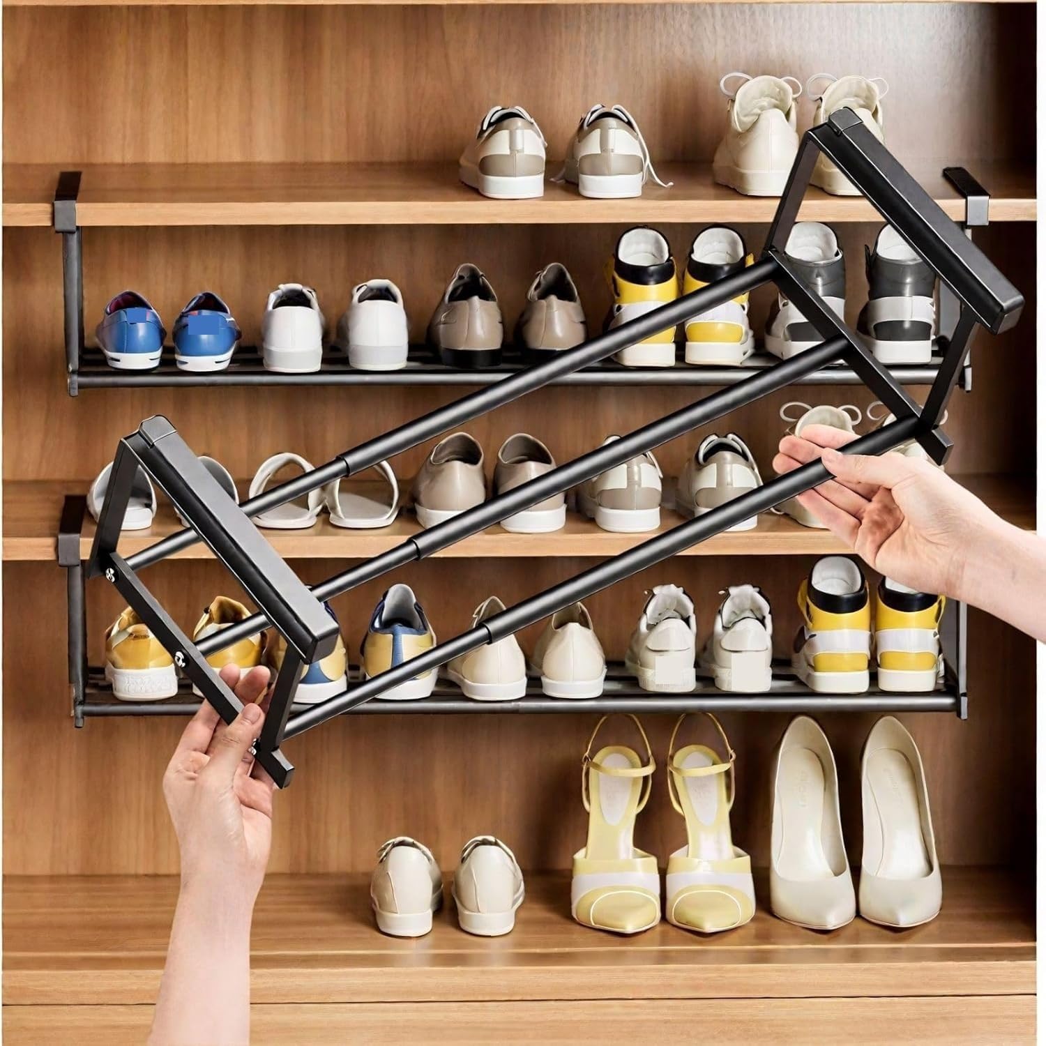 UGZXCVBN Retractable Hanging Shoe Rack, Under Cabinet Hanging Telescopic Shelf, Black/White, 30-90cm, 1/2/3 Pcs, For Shoe/Clothing(Black,3PK(30-50cm/11.8-19.7in))