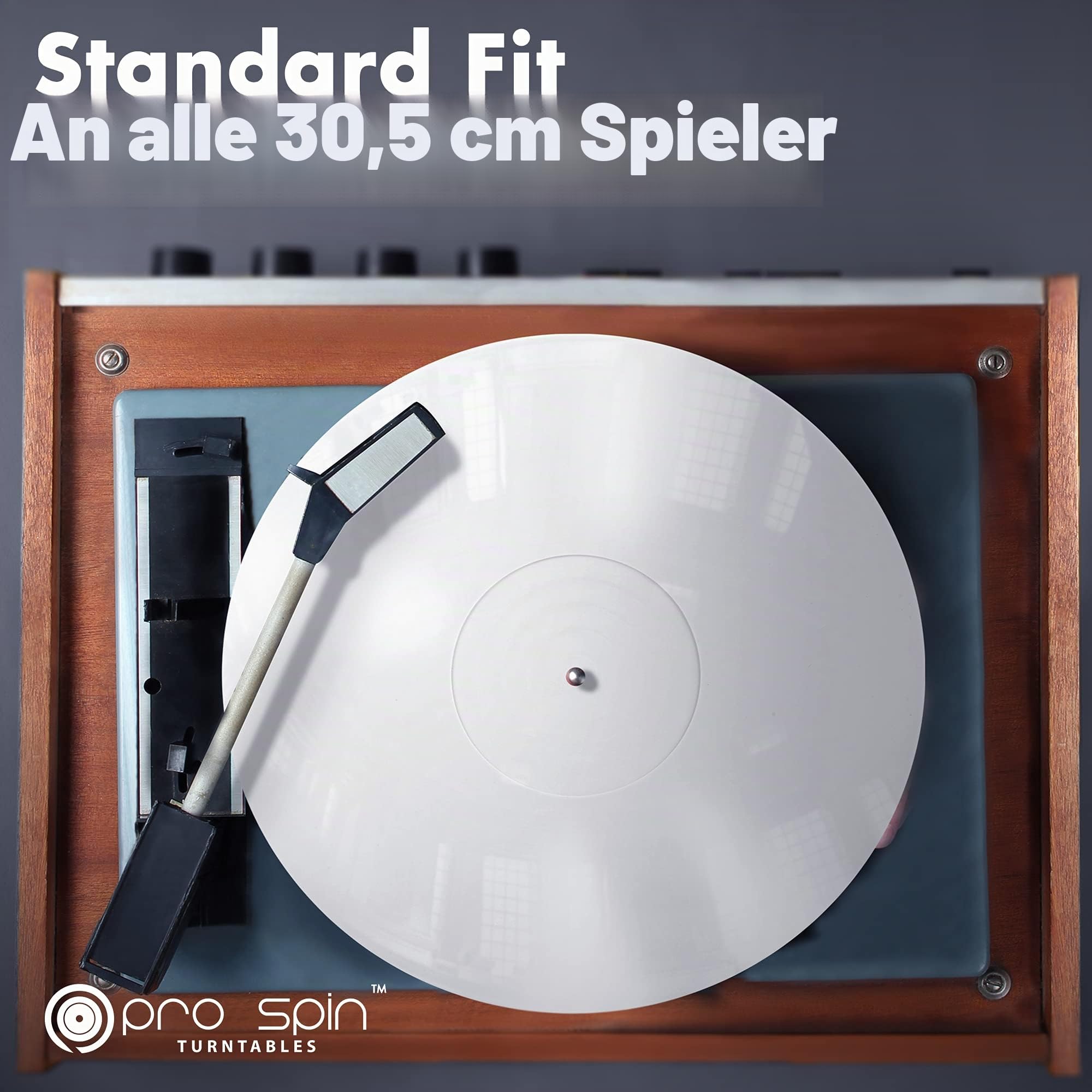 PRO SPIN Weiße Acryl-Plattenspielermatte – Platter Slipmat für 30,5 cm Vinyl-Schallplattenspieler – antistatische Abdeckung, reduziert Geräusche und Geräusche von statischer Aufladung und Staub –