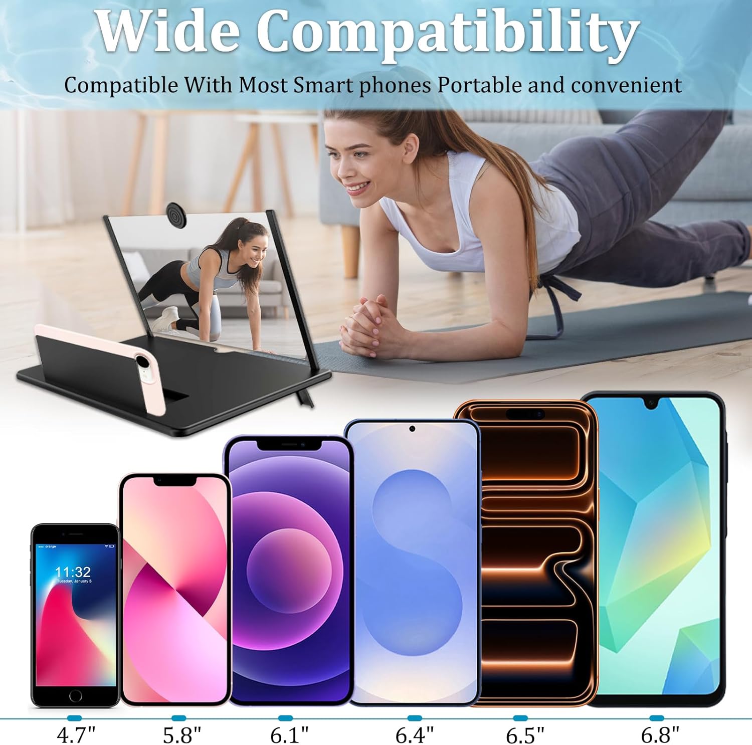 12 inch Screen Magnifier for Smartphone,3D HD Screen Expanders for Movies, Videos, and Gaming, Screen Magnifier with Adjustable Angle Design Amplifier Desktop Magnifying, Gift for Mom Dad Men Friends