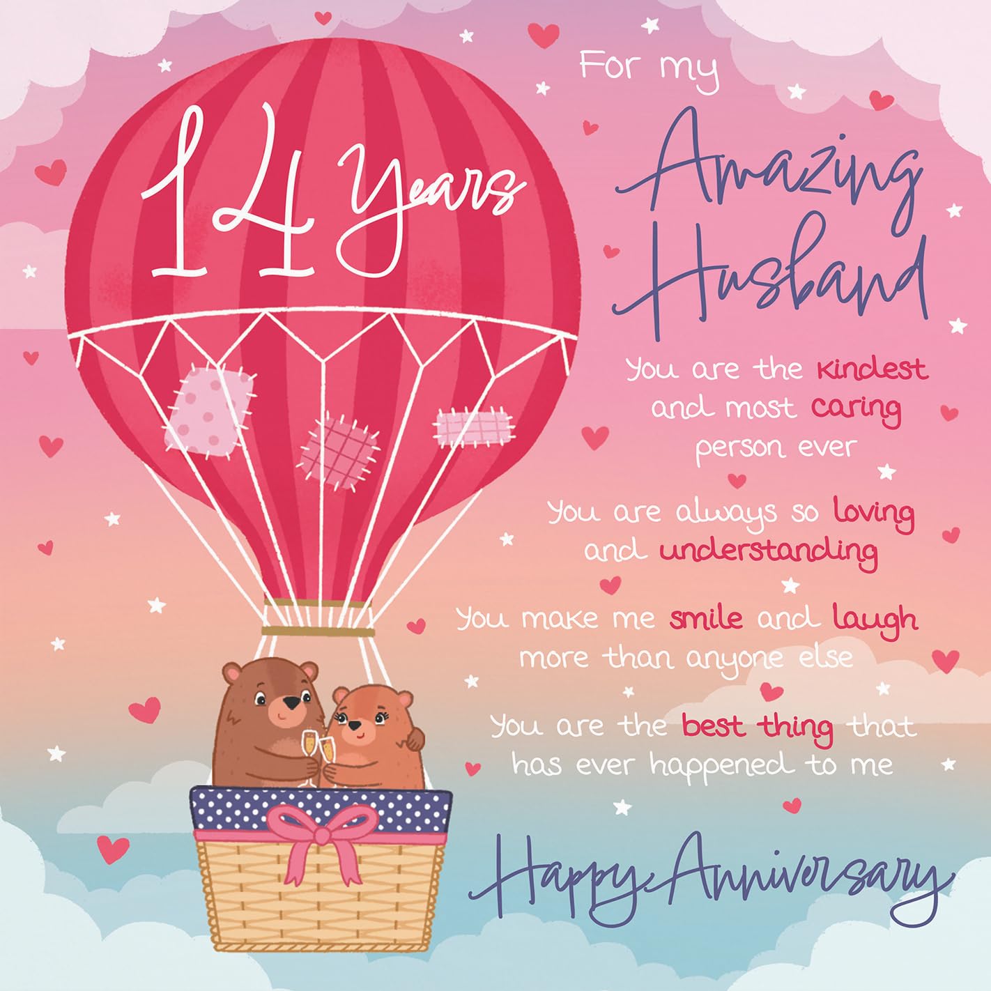 Hunts England, Large Husband 14th Anniversary Poem Card, Love Is In The Air, Beautiful Love Verse, Cute Bears - Image 2