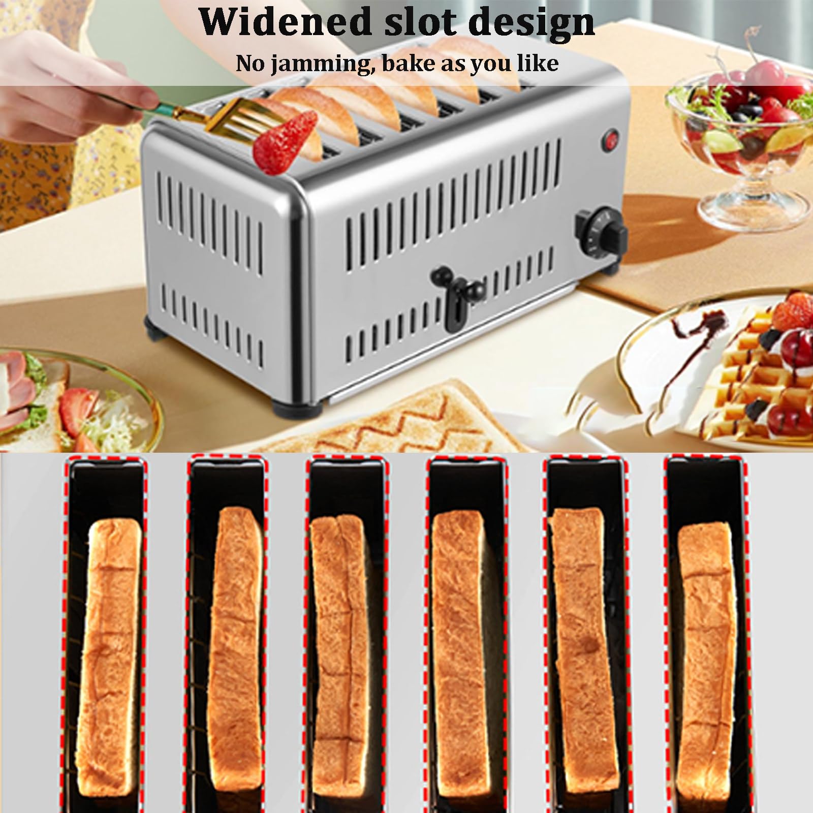 Tostadora De Acero Inoxidable, Lotes Para Panes Gruesos FuncióN Bagel, Tostadora De Ranura Larga Para Bagels Waffles Y Tostadas, 5 Niveles De Dorado, Acero Inoxidable,Fourpieces