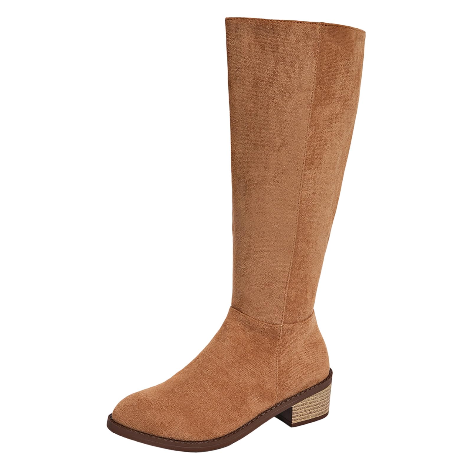 Womens Knee High Boots Suede Chunky Heel Slouchy Tall Boots Side Zipper Pointed Toe Fall Winter Fashion Shoes