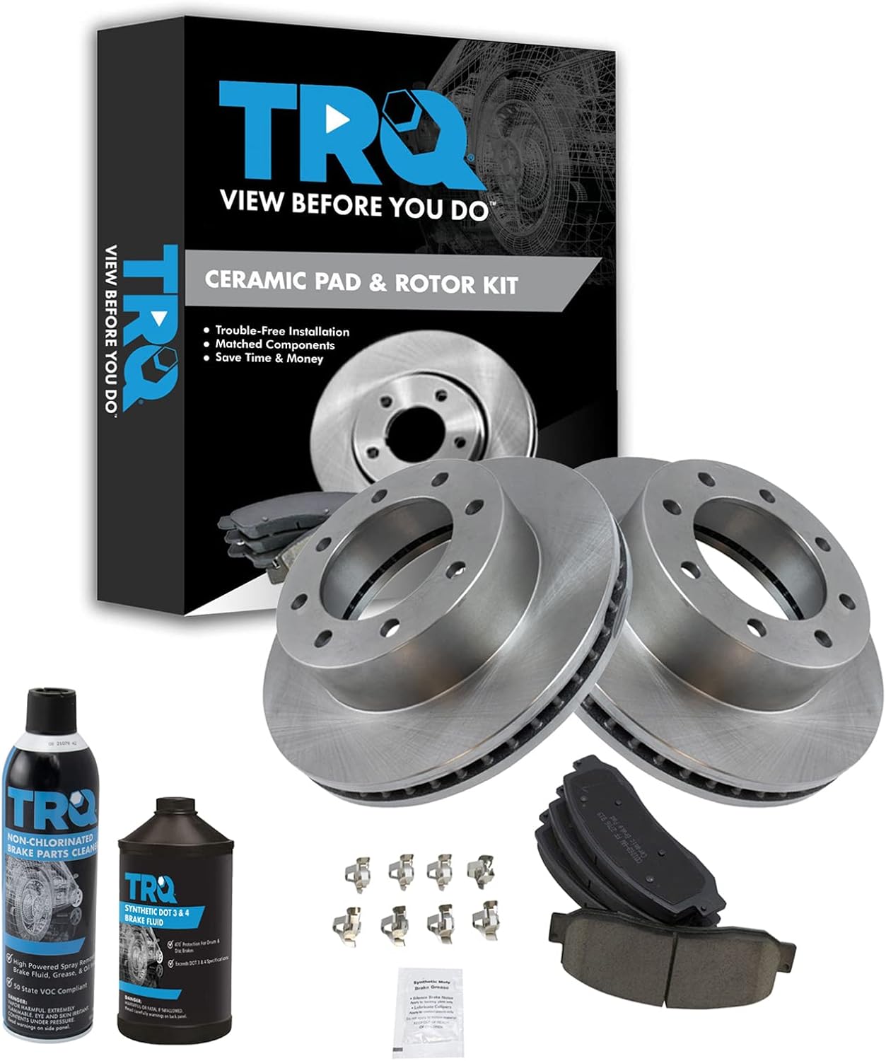 TRQ Front Brake Pad & Rotor Kit Brake Chemical Kit Brake Pads Brake Rotor Ceramic Compatible with 2005-2012 Ford F-250 Super Duty F-350 Super Duty