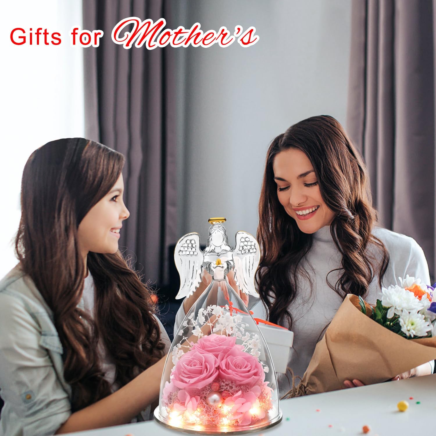 Christmas Angel Gifts for Women Gift for Mom,Preserved Real Rose in Glass Angel Figurines with Angel Necklace,Preserved Flower Birthday Gifts for Women Mom Wife Girlfriend for Thanksgiving Xmas Gift - Image 9