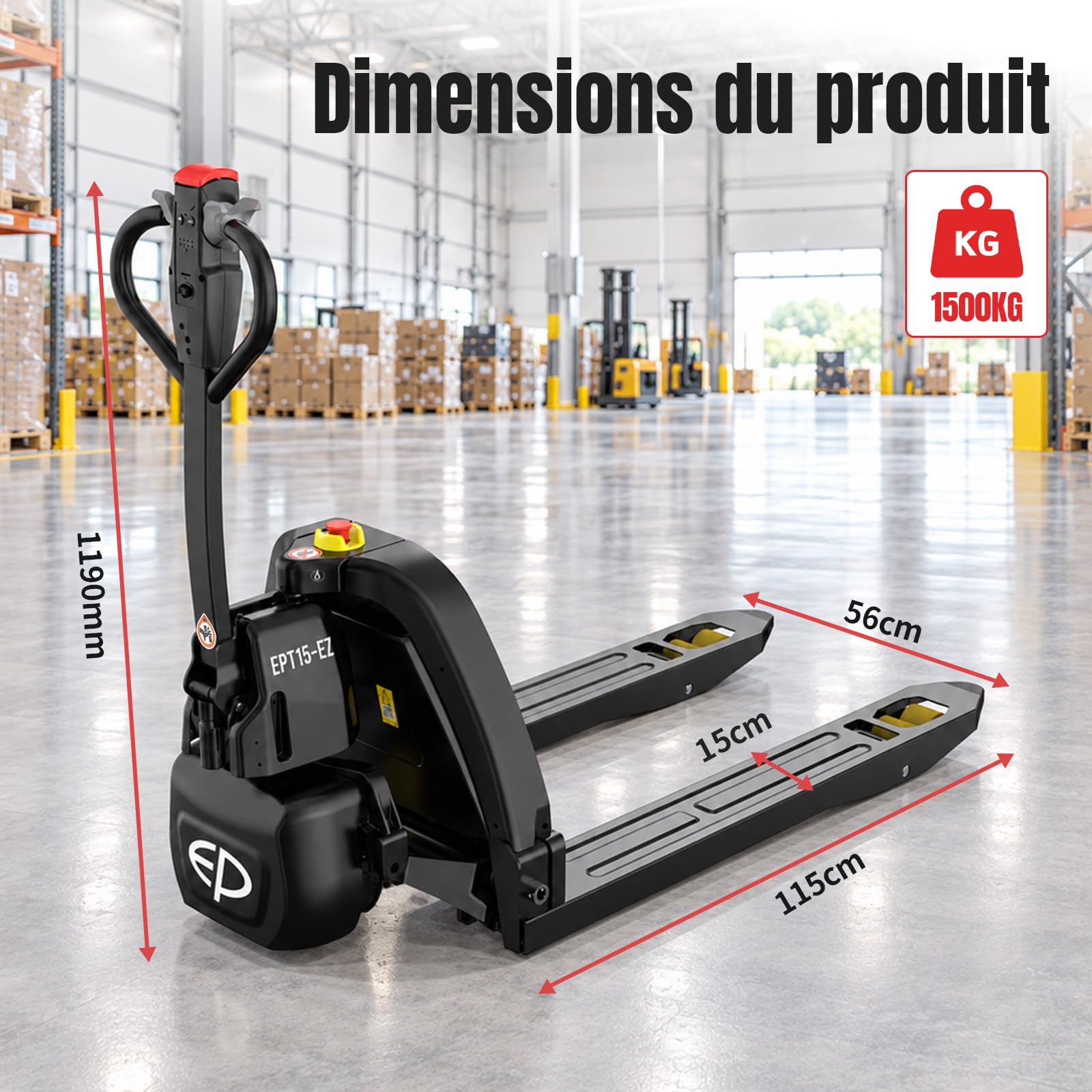 EPT15-EZ Transpalette électrique Lithium 1500 kg, fourches 1150 mm