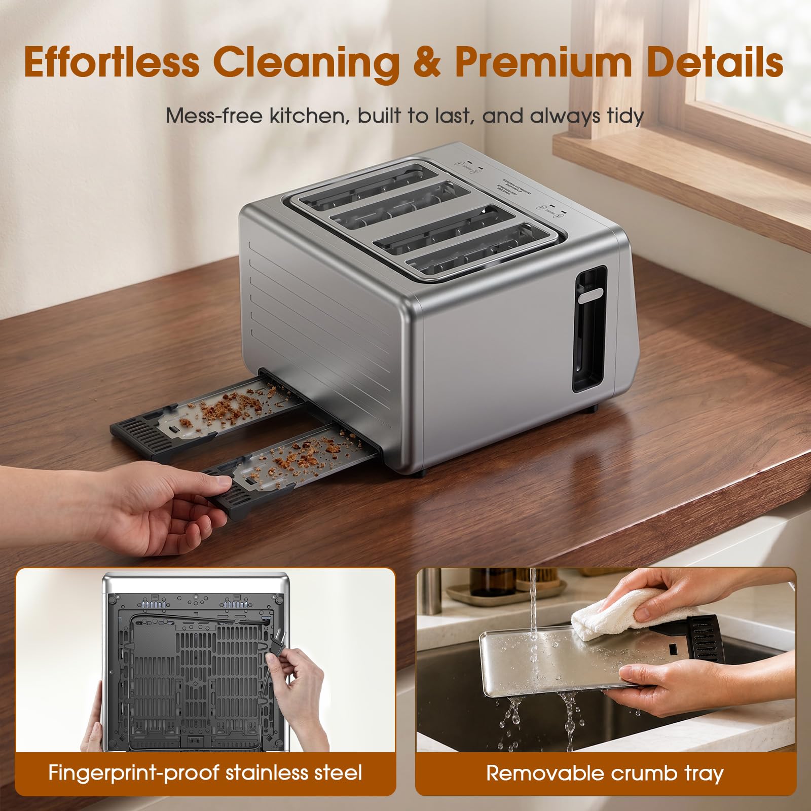 4 Slice Toaster with Dual Touchscreen, 1800W Stainless Steel Dual Zone Independent Control Extra Wide Slot 1.5 Inch, Smart BreadID Timer for Bagel Waffle, Kitchen Essentials
