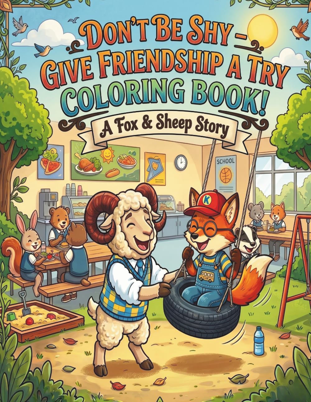 Don't Be Shy Give Friendship A Try: A Fox & Sheep Story Coloring Book,: A Cute Animal Story Colorig Book Teaching Kids to Be Brave, Fearless and Try New Friendships