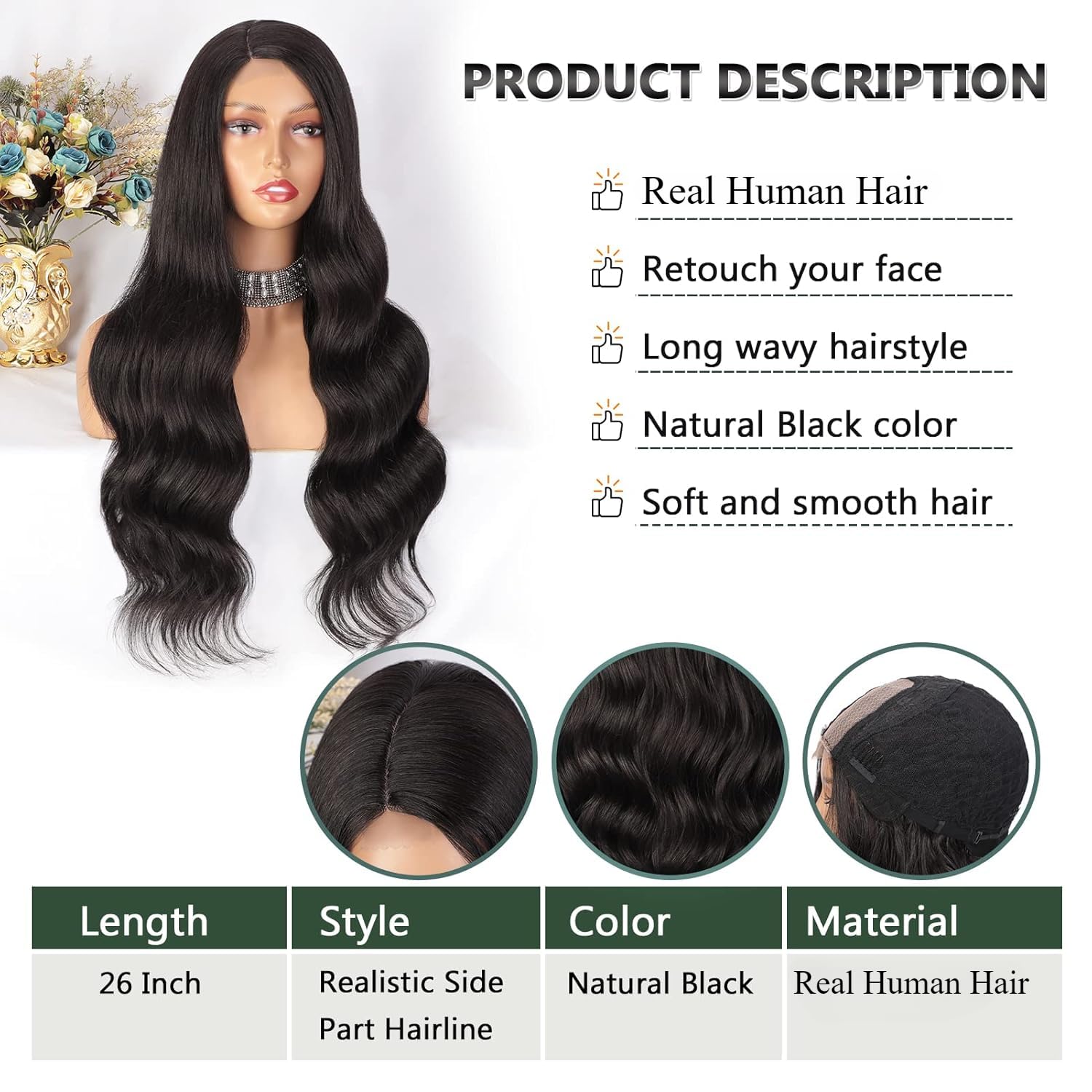 Long Wavy Wig Human Hair Synthetic Blend Lightweight Breathable Daily Wear Long Human Hair Wigs for Women – Elegant Looks with Natural  main image 4