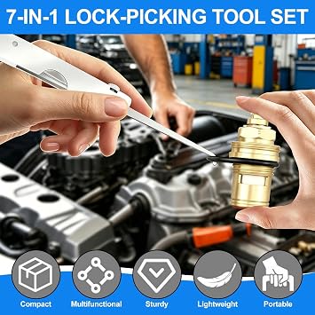7in1 Lock Picking Kit, Portable Folding Lock Pick Set, Stainless Steel Single Hook Picks & Key Extractor, Professional Locksmith Repairing Tools, Compact Jackknife Tool for Beginners & Experts
