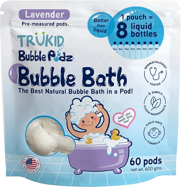 TruKid Bubble Podz: Lavender Scented Bath Bombs for Sensitive Baby Skin (60 Podz)