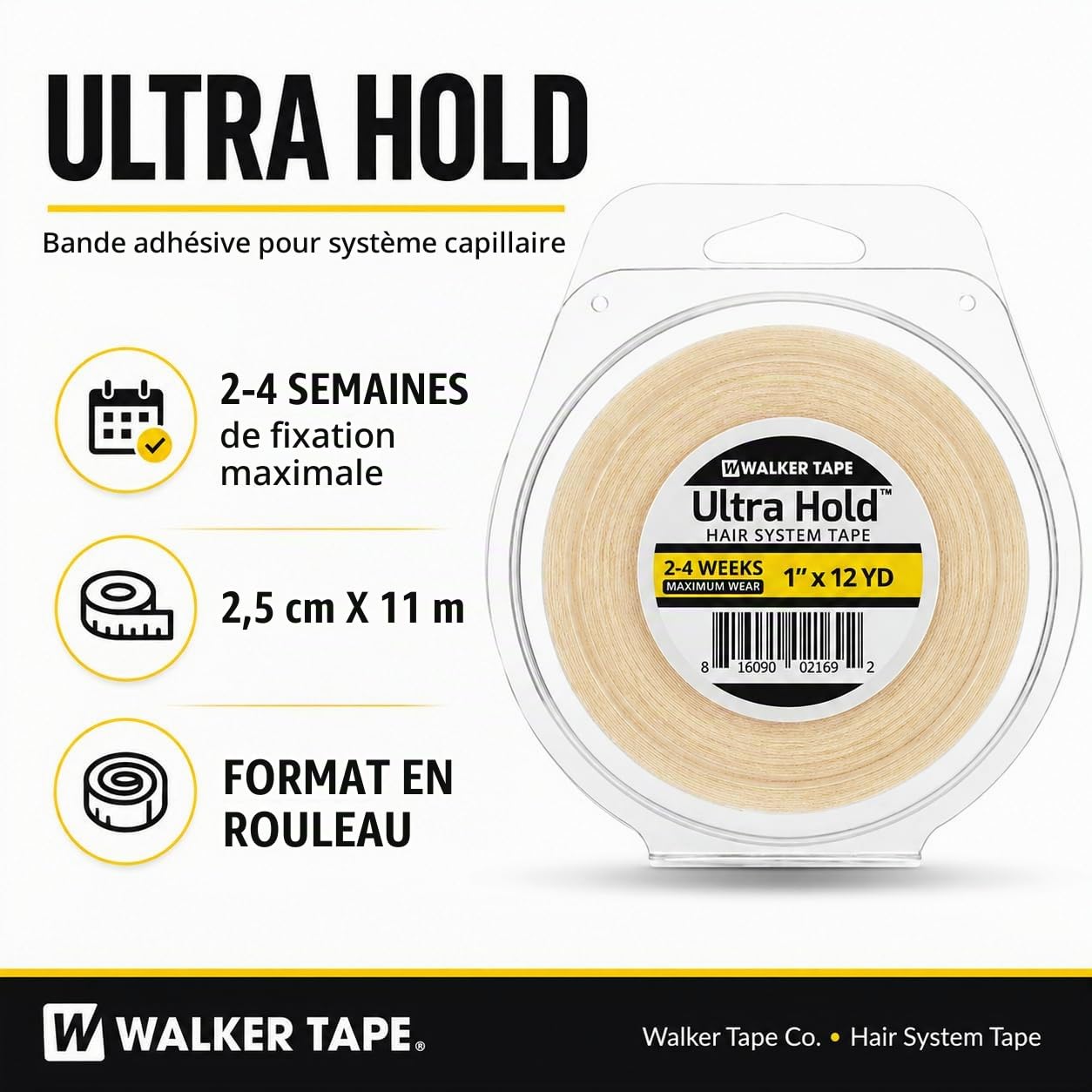 Walker Tape Co. Ultra Hold Rouleau d'extension de cheveux 2,5 cm x 12 m