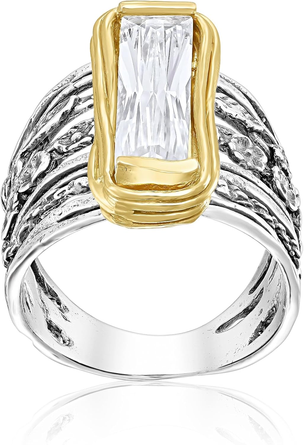 JEAN RACHEL JEWELRY Sterling Silver Baguette CZ Floral Ring for Women - 925 Sterling Silver Ring - Vintage Inspired Statement Ring - Hypoallergenic, Lead & Nickel Free - Boho Artisan Design