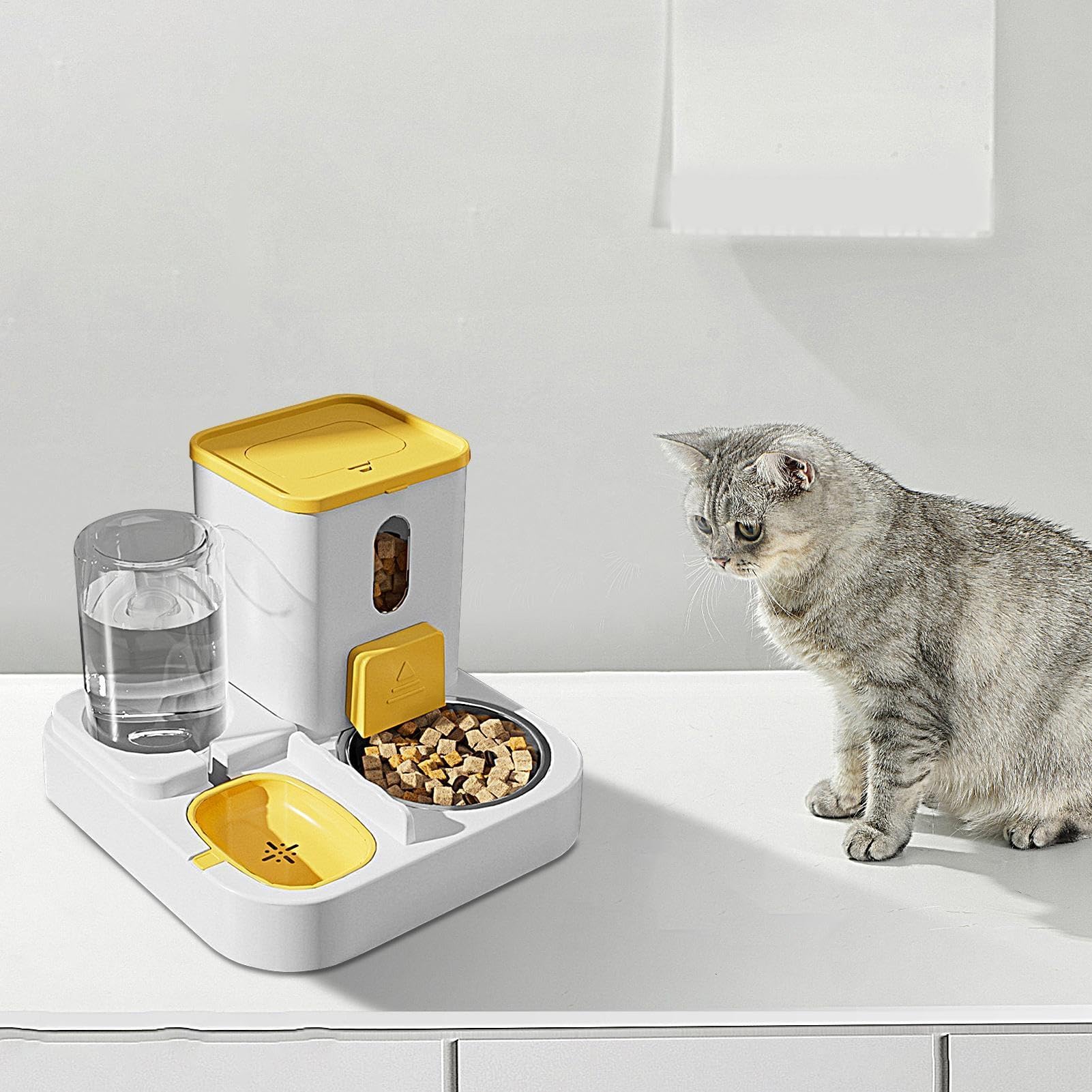 Comedero para Mascotas, Contenedor de Almacenamiento Tazón Comida for Perros Dispensador Mascotas(Giallo)