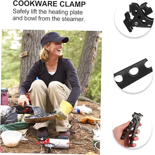 Miniatura 7 de BESPORTBLE Anti-Pot Clip Acero Inoxidable Camping Utensilios de Cocina Accesorios de Acampar Pinza de Acero Inoxidable Clip Soporte Plato Aleación