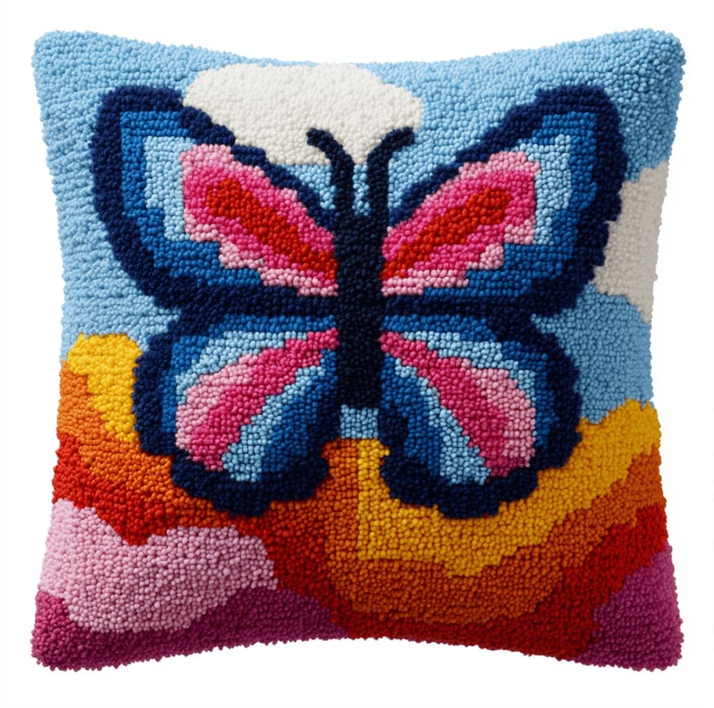 Latch Hook Diy Pillow Kit,Butterfly Handmade Cushion Cover 43X43Cm