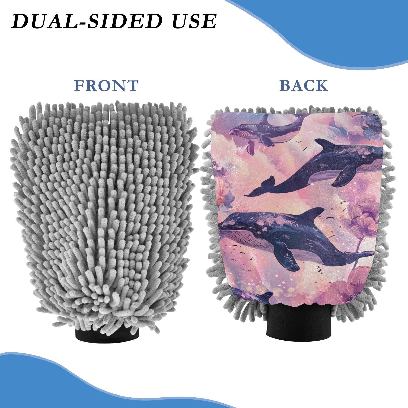 IOACIY Absorbent Microfiber Car Wash Drying Mitts, 2 Pack, Scratch-Free & Lint-Free, Rich Foam, Highly Absorbent, Double Sided, Wash Mitt Perfect for Car Washing, M, Whale (9)