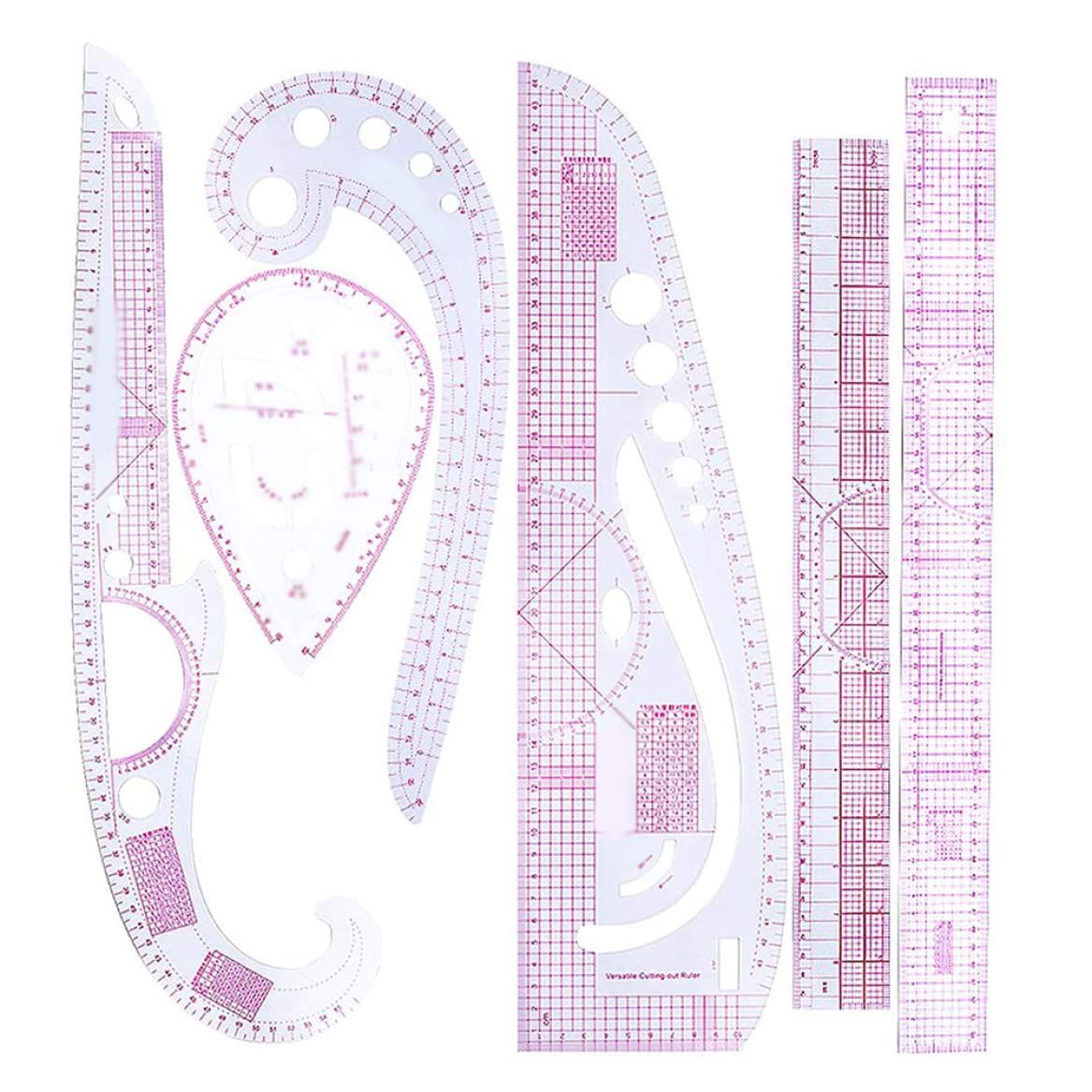 Sewing Ruler French Curve Ruler 6Pcs/Set Pattern Master Scaled Accurate Transparent Bendable Sewing Rulers Metric Drawing Template for DIY Clothes Designing
