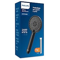 Philips Water Filtration Showerhead, Protezione per capelli e pelle, Rimuove efficacemente cloro e altre particelle di grandi dimensioni, Tre modalità di getto, Capacità del filtro di 1 mese, NERO