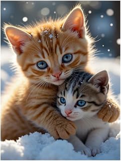 Diamond Art Kits for Adults - Snow Kitten Duo Blue Eyes Diamond Painting Kits for Adults Beginner, Frameless Diamond Painting Craft for Home Wall Decor