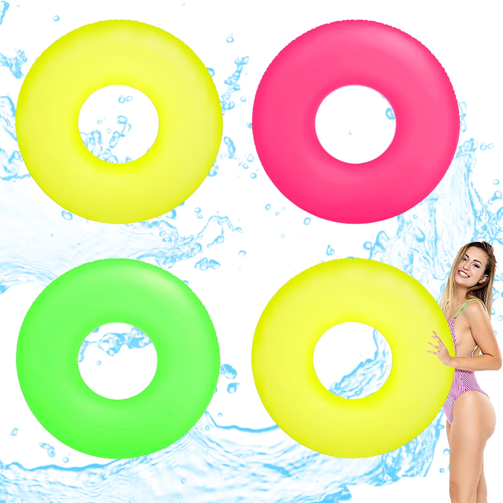 POPOYU 3Pcs Inflatable Pool Floats Ring for Adults,Giant Blow Up Swimming Ring for Adults,Swim Wheel Tube Pool Rubber Rings Pool Inflatables for Adult Swimming Pool Summer Beach Party Supplies