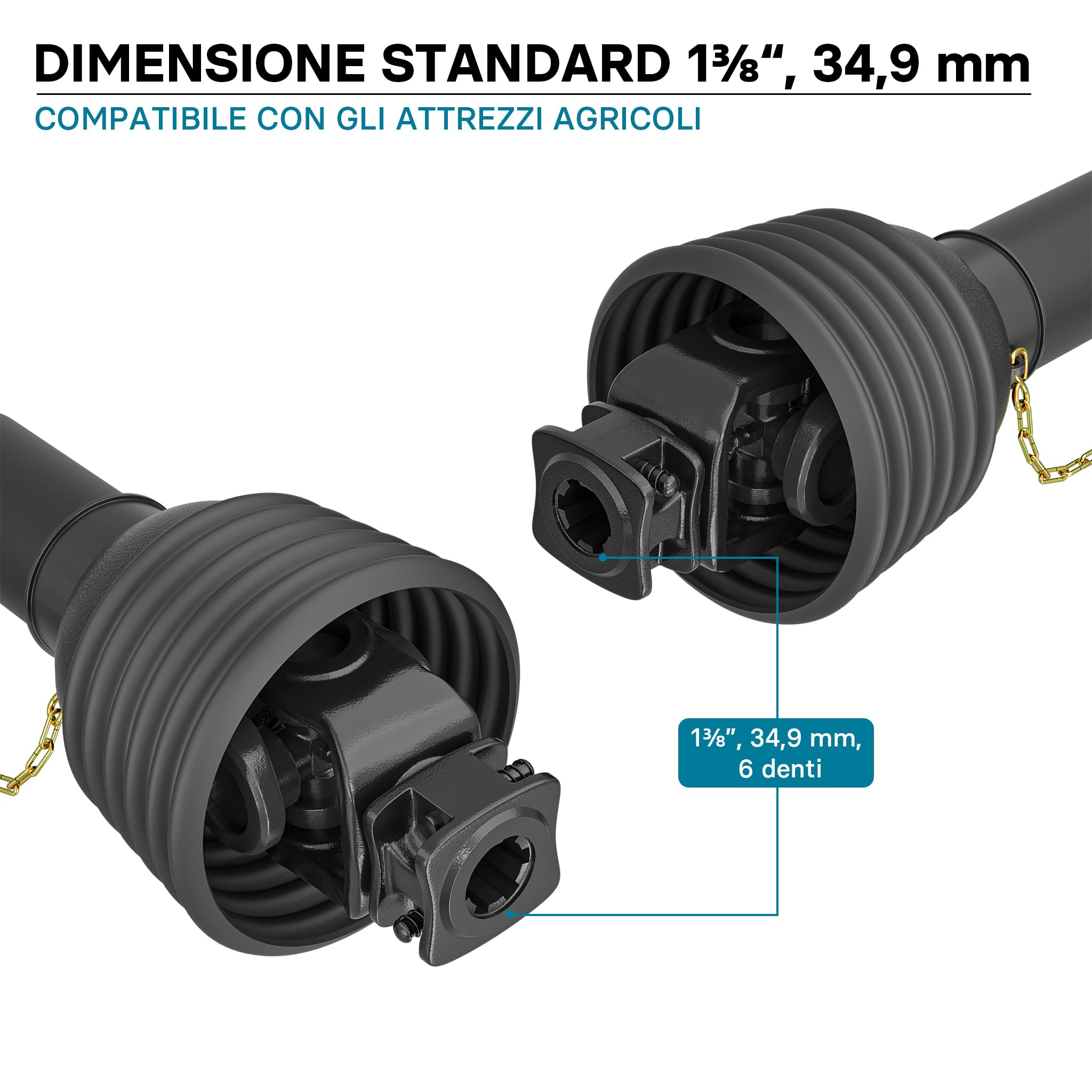 Wiltec Albero cardanico T8 Giunto cardanico 1500-1650mm 1240Nm 540rpm Cardano 110kW 150CV 2X 1 3/8" 6 Denti