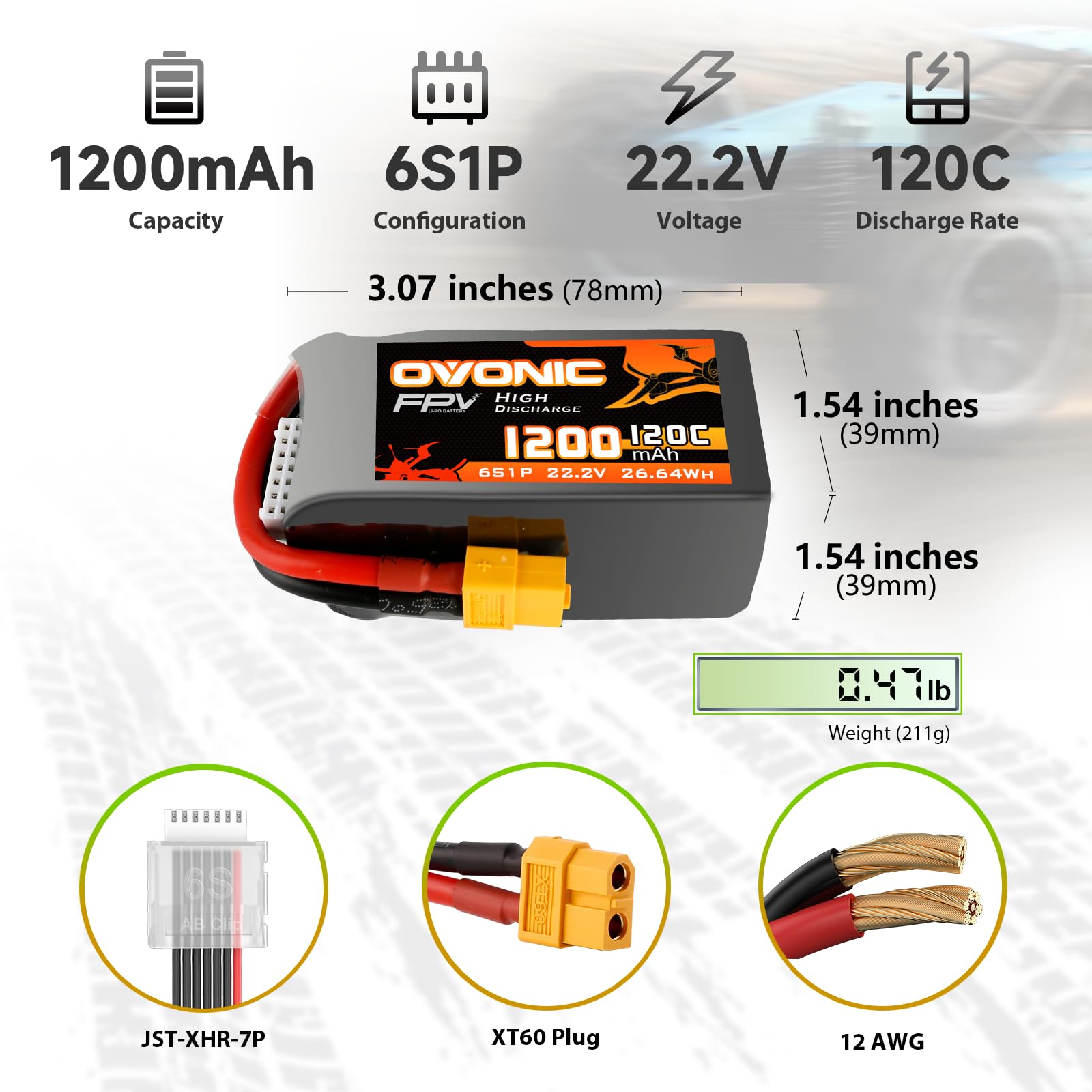 Amazon.com: OVONIC 6s Lipo Battery 120C 1200mAh 22.2V Lipo Battery