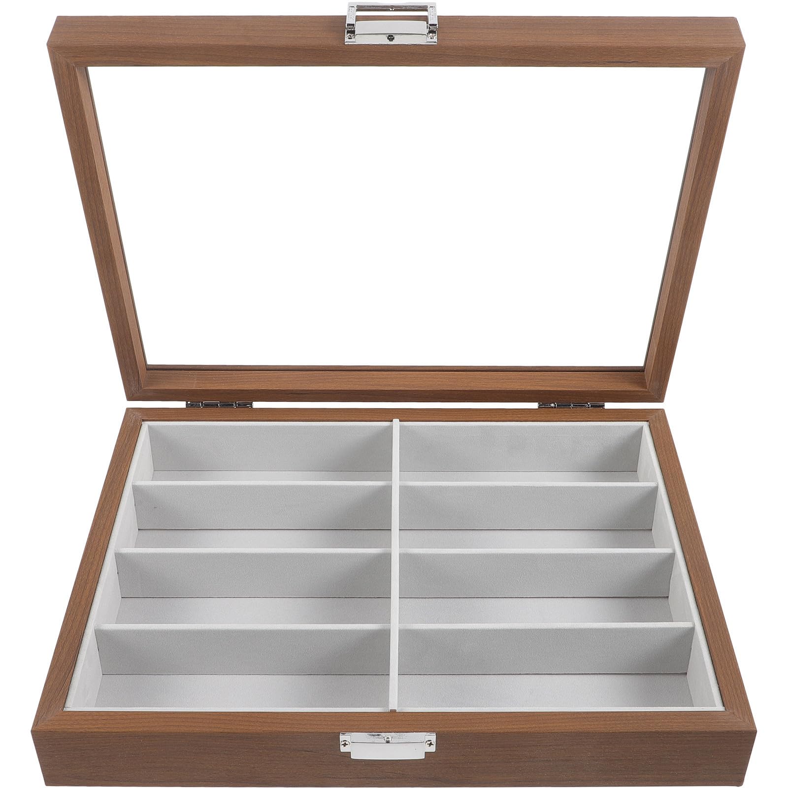 Vitrine à Lunettes de Soleil Multi-usages en Bois 8 Emplacements, Boîte de Rangement pour Lunettes Intérieur en Feutre, pour Fête été Maison Boutique