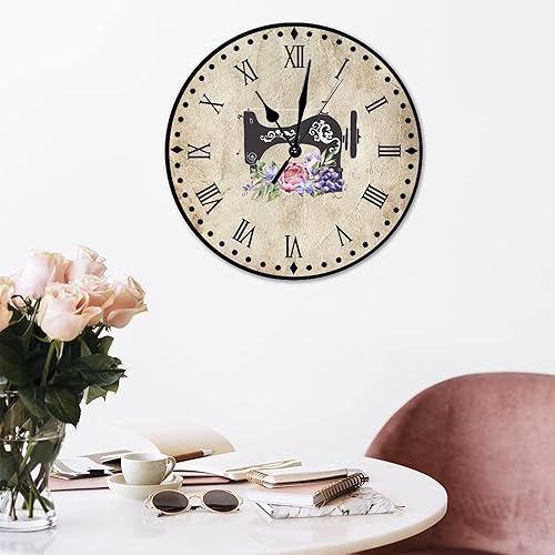 Vista 60 de Relojes de pared de madera para máquina de coser de flores, relojes sin marco, 10 pulgadas, brillante, silencioso, sin tictac, funciona