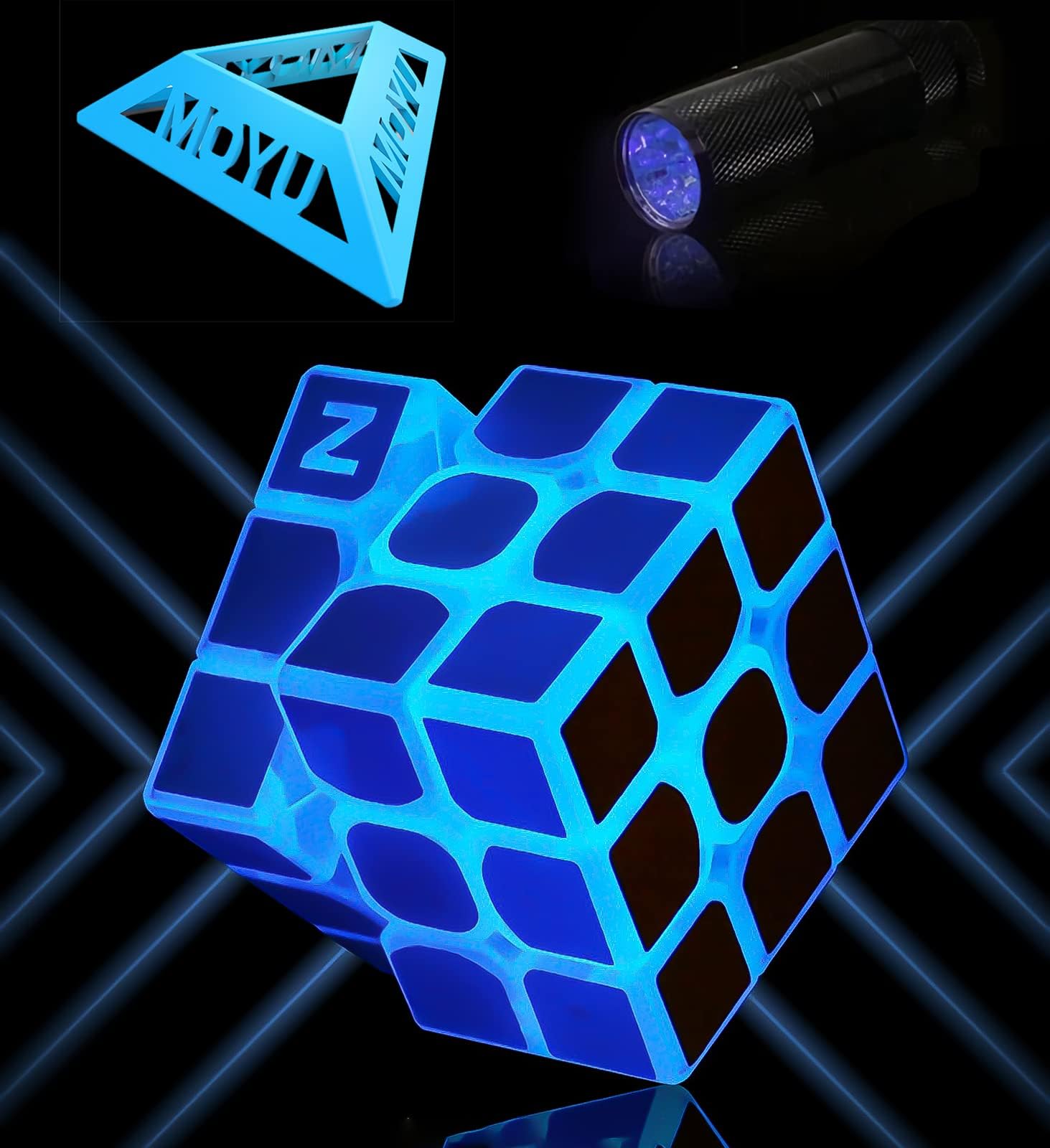 NB Blue Luminous Speed Cube 3x3x3 Glow in Dark Magic Cube Puzzle Toy, Stress Reliever Puzzle Game Rubiks Cube with Speed Cube Holder