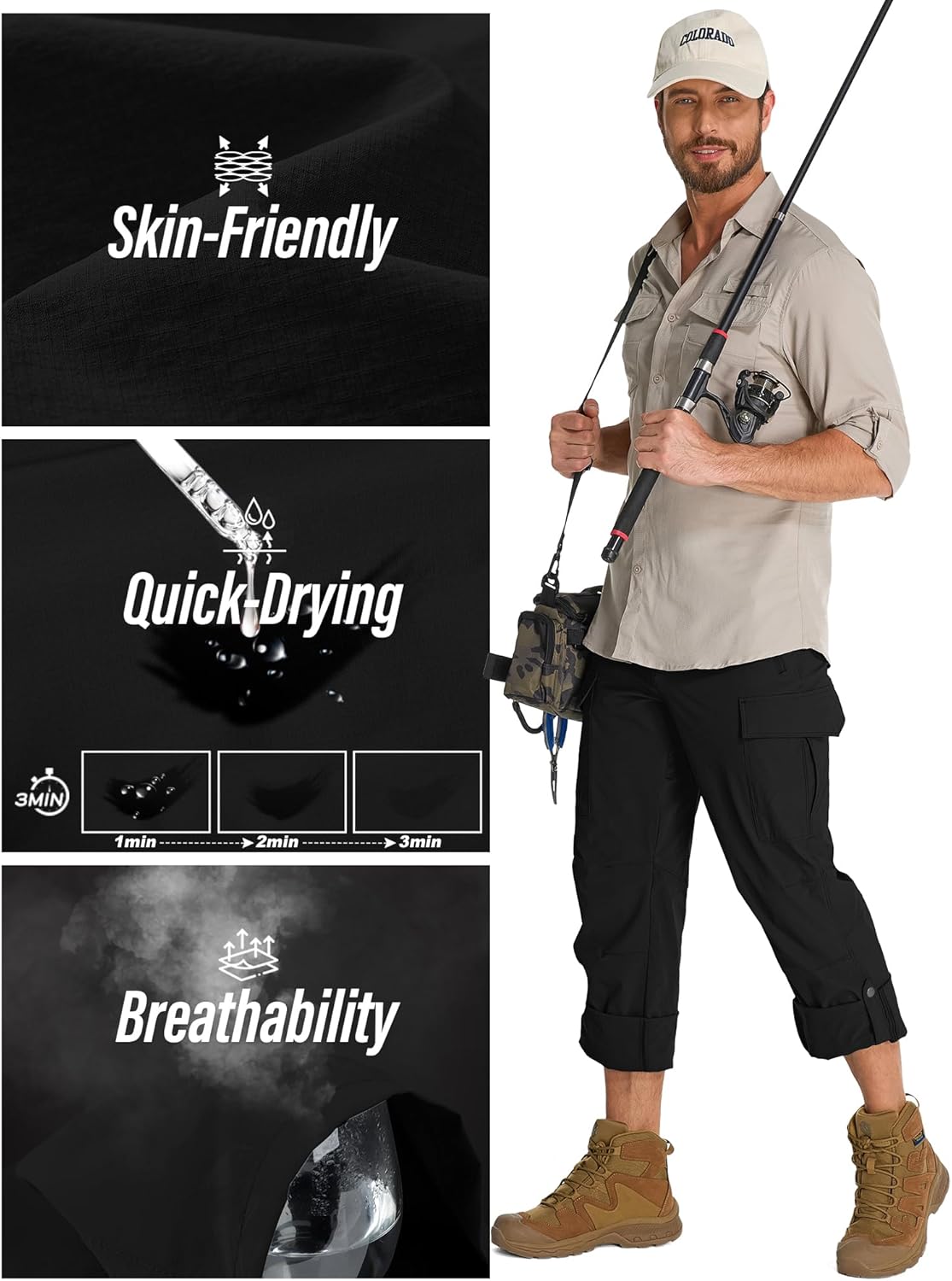 Mens Hiking Pants Convertible Lightweight Quick Dry Fishing Safari Camping Travel boy Scout Pants