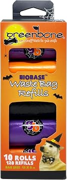 Biobase Pet Products Leak Proof Dog Poop Bag Rolls, Odor Blocking Orange Halloween Theme 10 Rolls 120 Refill Bulk Pack