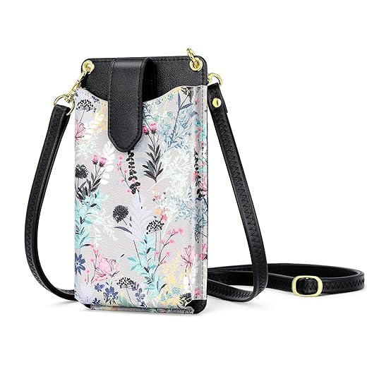 Peacocktion Small Crossbody Cell Phone Purse for Women, Lightweight Mini Shoulder Bag Wallet with Credit Card Slots (Black)