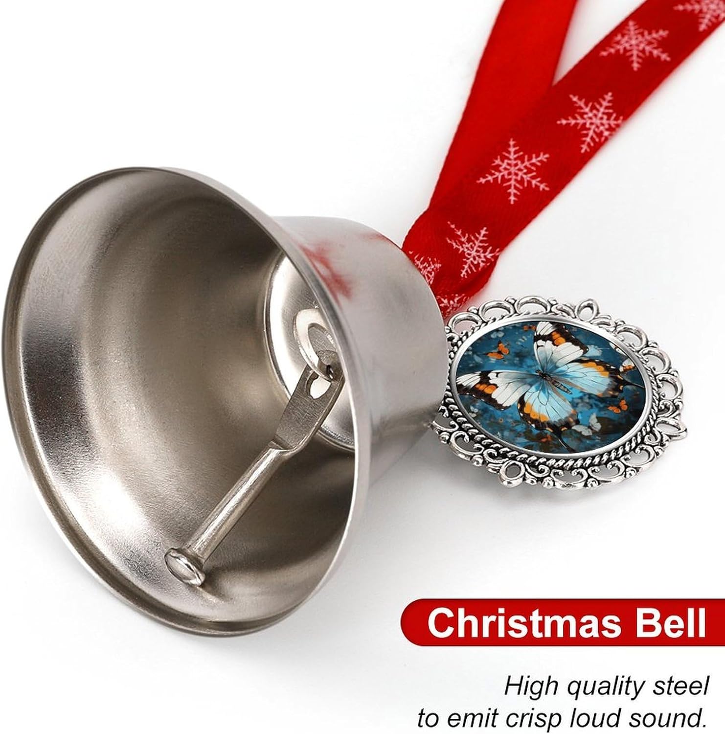 Butterfly Christmas Bell Ornament Metal Christmas Jingling Bell Vintage Bells for Xmas Tree Decors Wings & Loves Bells Ornaments for Holiday Decor