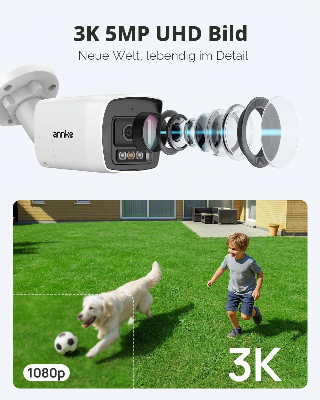 ANNKE 3K/5MP Lite AI 8 Kanal DVR mit 2TB HDD für 24/7 Aufzeichnung, 4X 3K Kabelgebundene Kameras mit Zwei-Wege-Audio und Farb-Nachtsicht, Sicherheitssystem, E-Mail-Benachrichtigung mit Bildern
