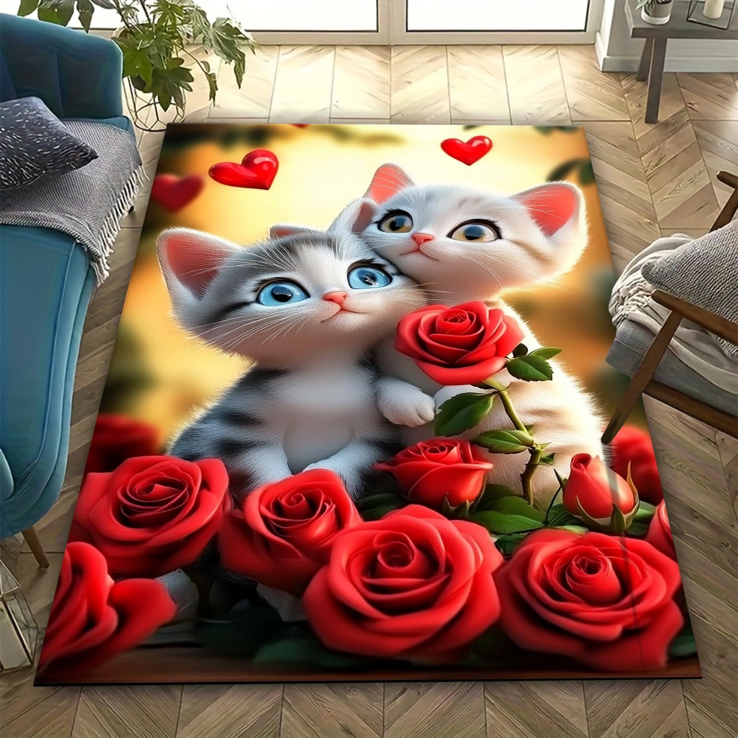 Tapis de salon 3D chat pour sécuriser le couloir et décorer la cuisine