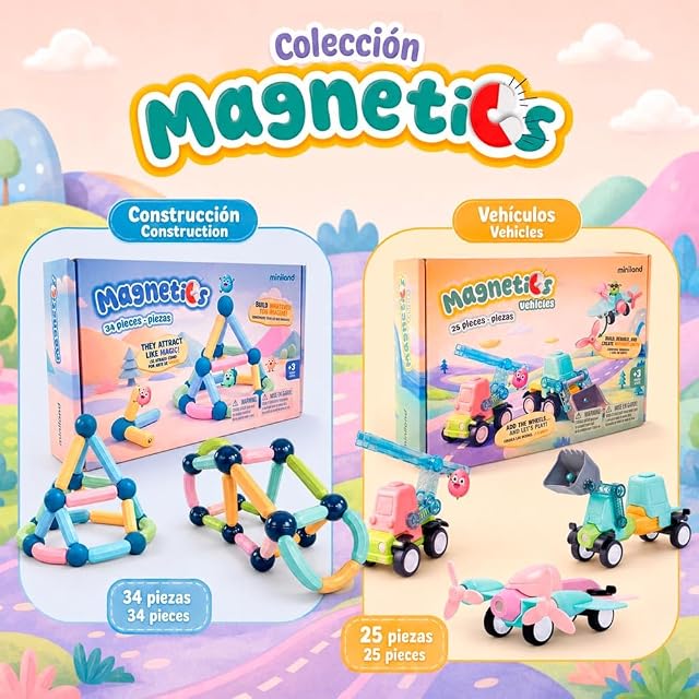 Foto 7 de 8 de Miniland Magnetics 34 Piezas - Juego de Construcción Magnético para Niños, Bloques Magnéticos Educativos…