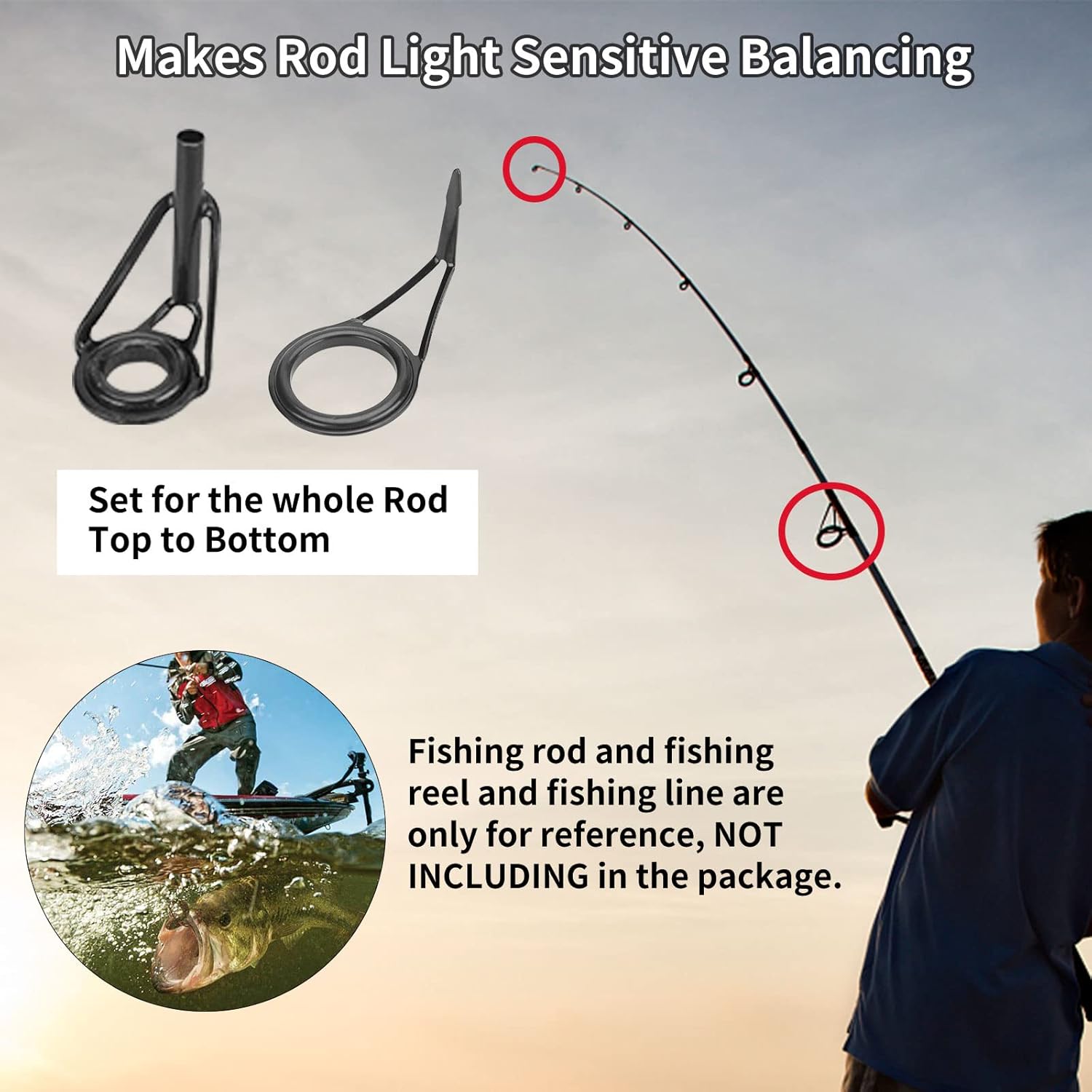 25/75pcs Single Foot Fishing Spinning Rod Stainless Steel Guides Repair,Replacement Building Guides for Fishing Rod,Fishing Casting Pole Guides Set,10pcs Rod Tips
