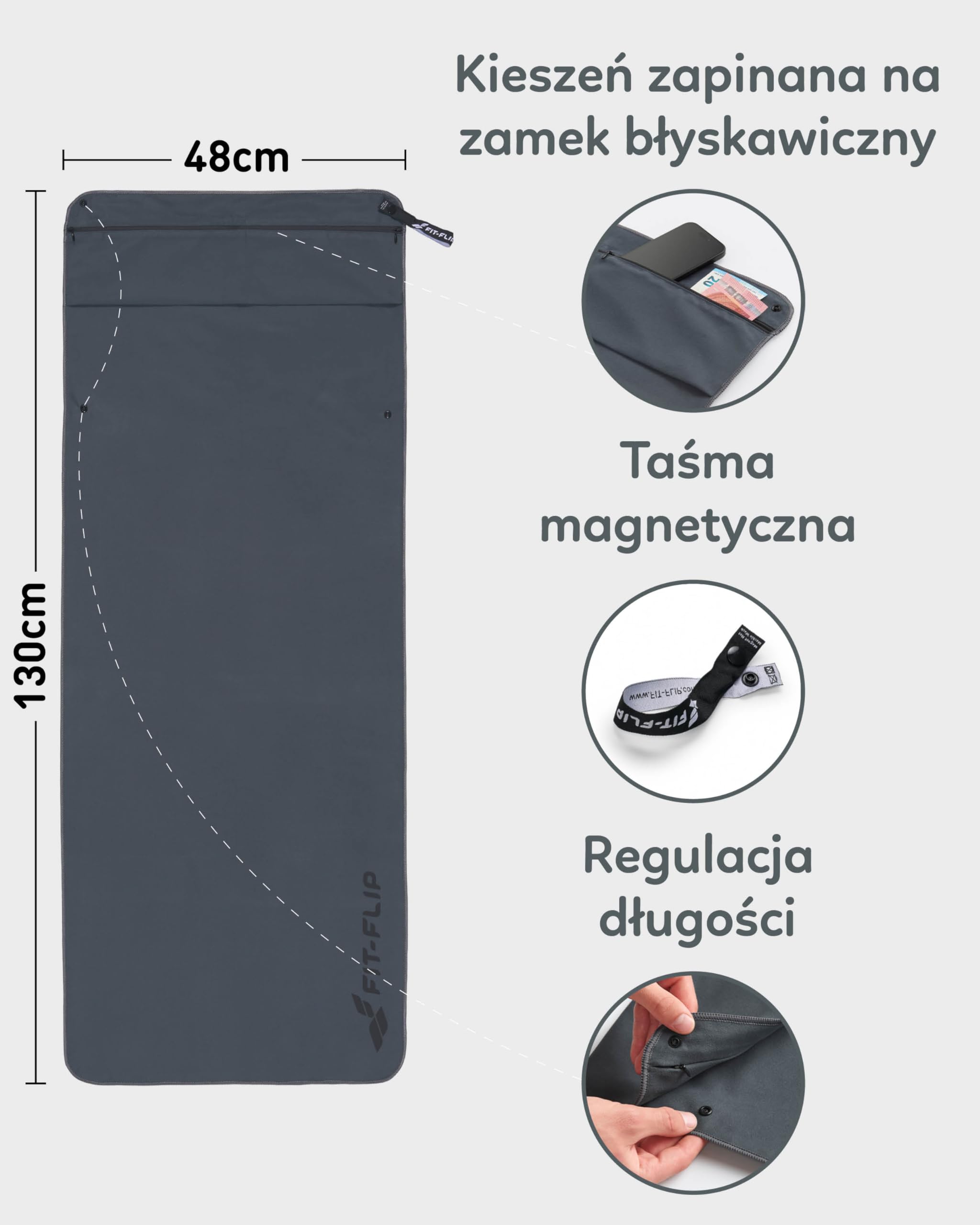 Ręcznik treningowy z mikrofibry - Ręcznik fitness z kieszenią zapinaną na zamek + klips magnetyczny - Kompaktowy i szybkoschnący - Ręcznik sportowy Gym