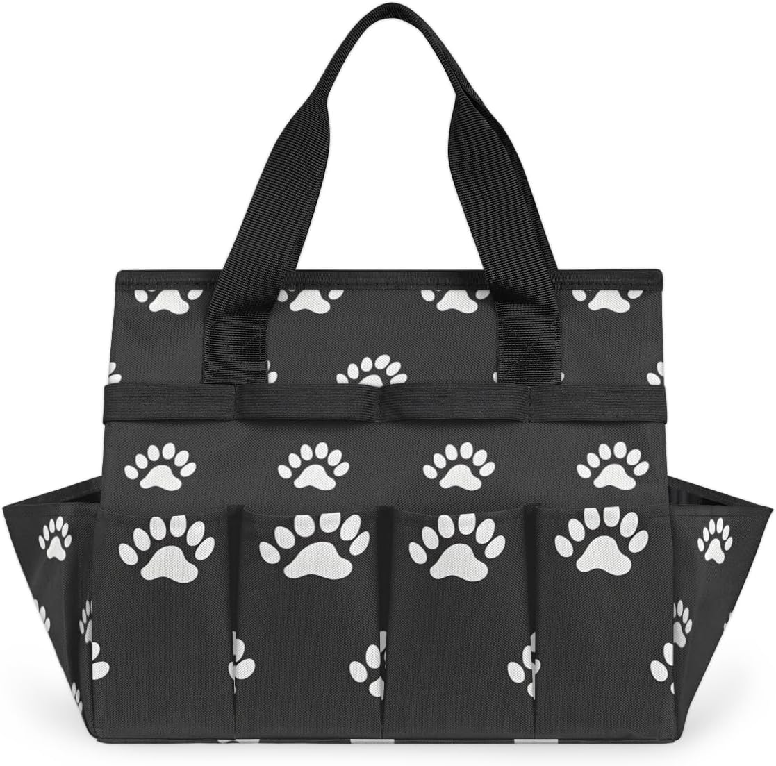 Black White Paw Print Heavy Duty Garden Tool Bag with 10 Pockets