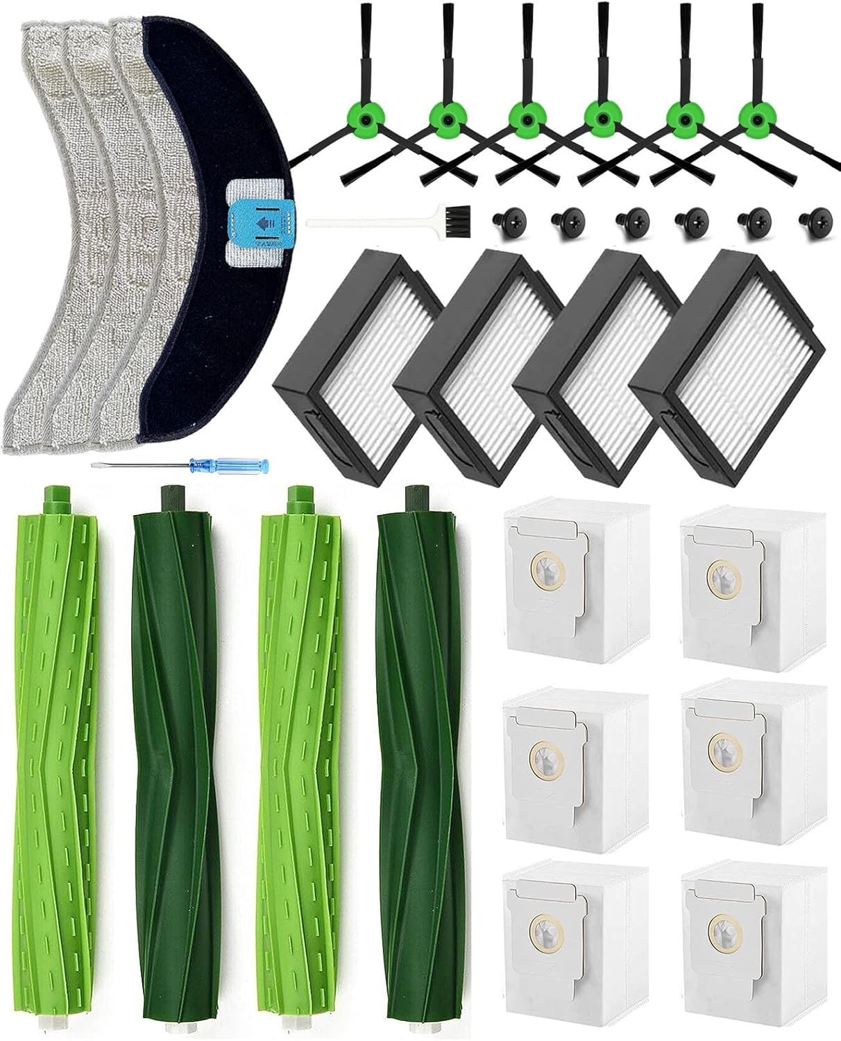Yivy 26Pack Replacement Parts for iRobot Roomba Combo J7+/J7 Plus/10 Max Robot Vacuum Cleaner，Combo J9+/J9 Plus Accessories: 4 Rubber Brushes+4 Mopping Pads+4 HEPA Filters+6 Side Brushes+6 Dust Bags