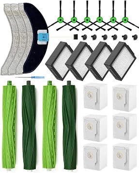 Yivy 26Pack Replacement Parts for iRobot Roomba Combo J7+/ Combo 10 Max/Combo J9+ Robot Vacuum CleanerOnly Combo series 4 Rubber Brushes+4 Mopping Pads+4 HEPA Filters+6 Side Brushes+6 Dust Bags