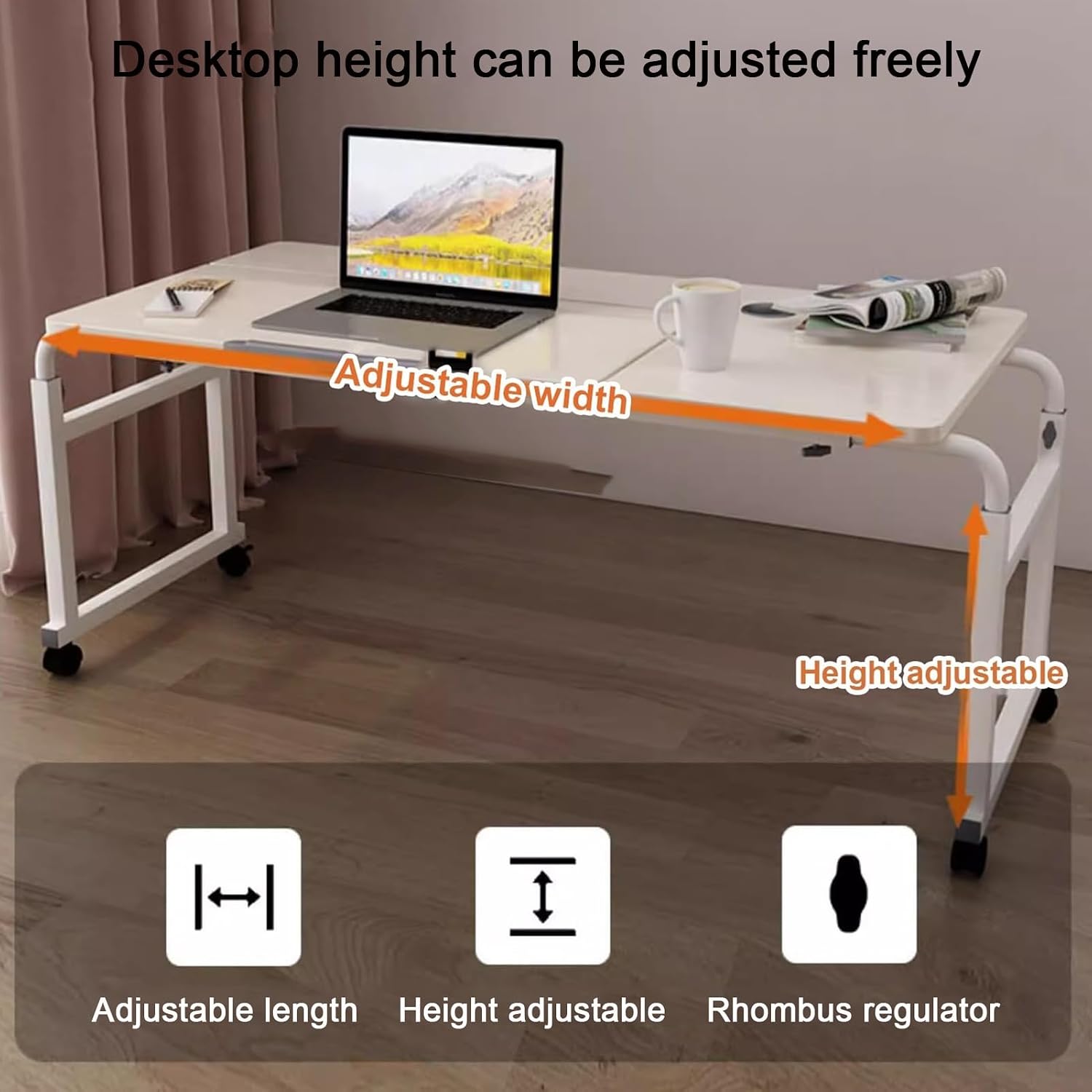 YVYKFZD Adjustable Overbed Table, Bedside Table with 360° Swivel Wheels, Over Bed Table with Tiltable Tabletop, Mobile Standing Over Bed Desk King Size (Color : Teak Color R, Size : 47.2"/120cm)