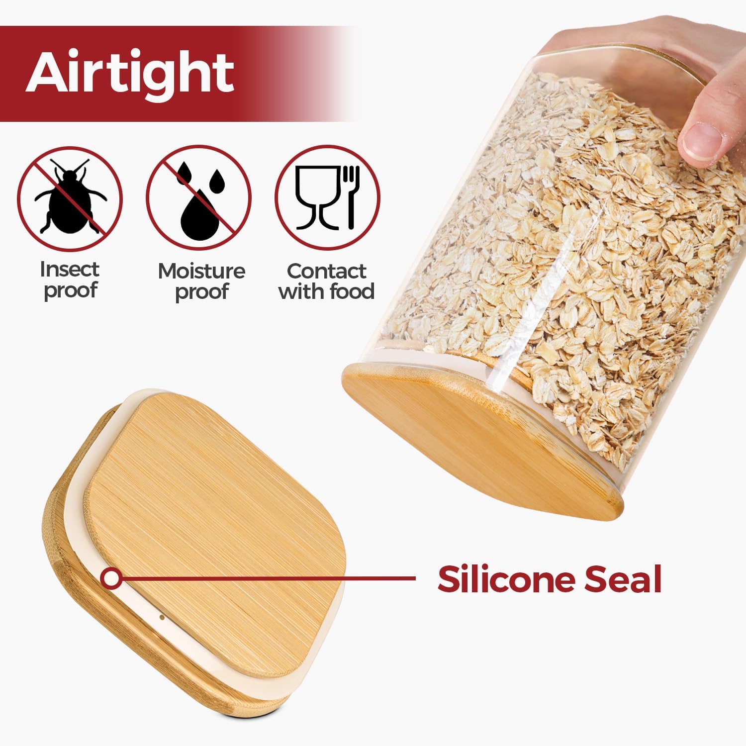 1Qt Airtight Glass Canisters with Bamboo Lid, Square Pantry Storage Containers for Coffee, Cookie, Candy, Snack, Nuts, Dry Goods - Kitchen & Pantry Organizers and Storage Containers 4 pack