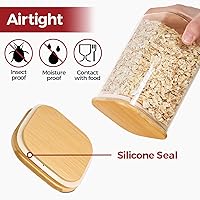 Vista 7 de 1Qt Airtight Glass Canisters with Bamboo Lid, Square Pantry Storage Containers for Coffee, Cookie, Candy, Snack, Nuts, Dry Goods - Kitchen & Pantry