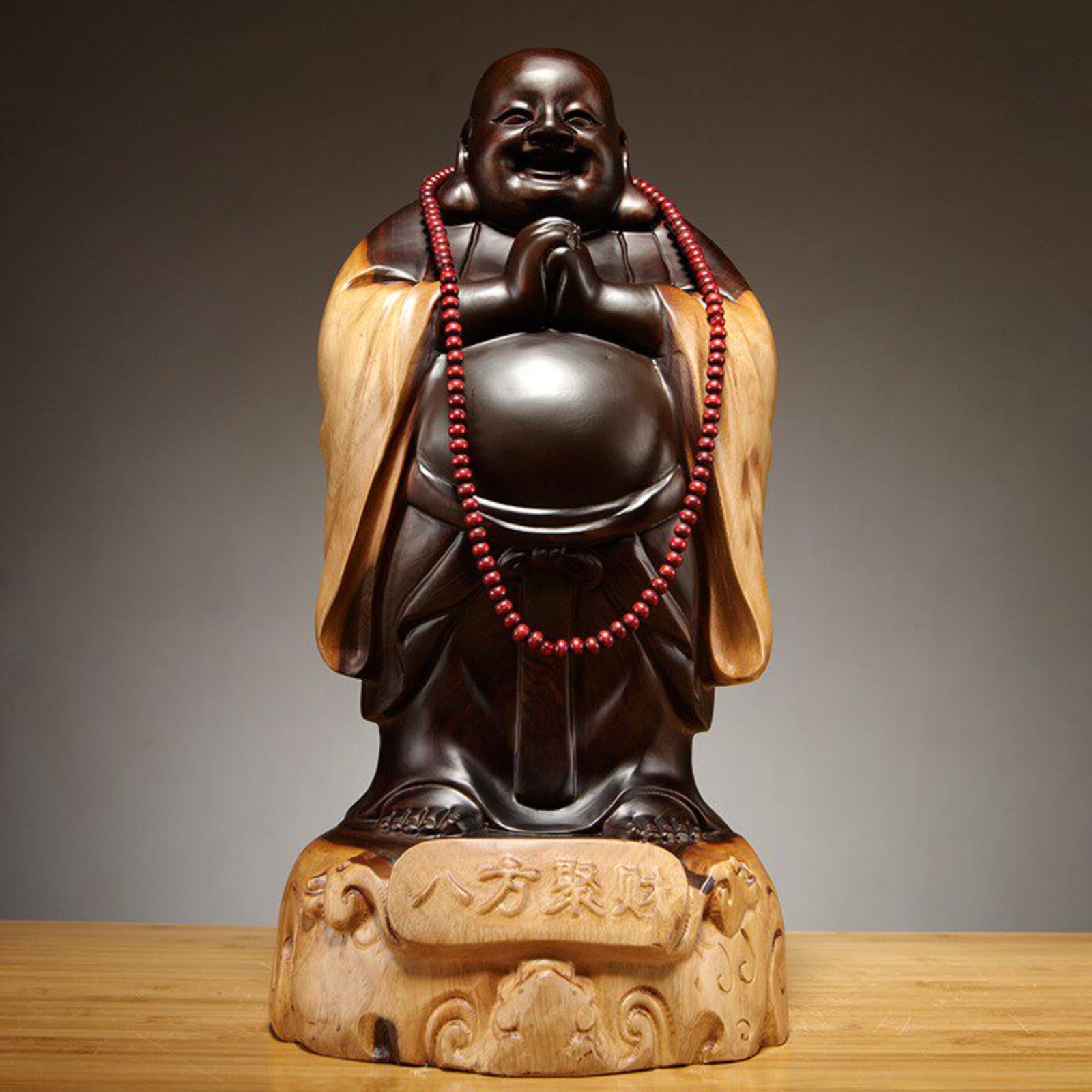 Figura de madera de ébano Maitreya, 15 cm, estatua de Buda de madera maciza, artesanía