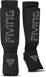 FIVING Caneleiras Para Kickboxing, Muay Thai, Mma, Treinamento, Proteção De Espuma O Peito Do Pé, Protetor Perna E Artes Marciais, Sparring, Equipamento Boxe (Preto/Preto, Médio)