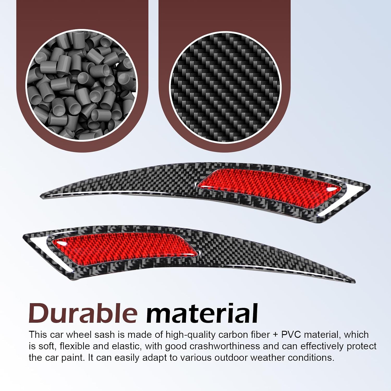 2 PCS Carbon Fiber Wheel Arch Protectors, Rubber Self Adhesive Fender Flare Stickers, Side Bumper Fender Flare Guards, Universal for Most Cars (Red)